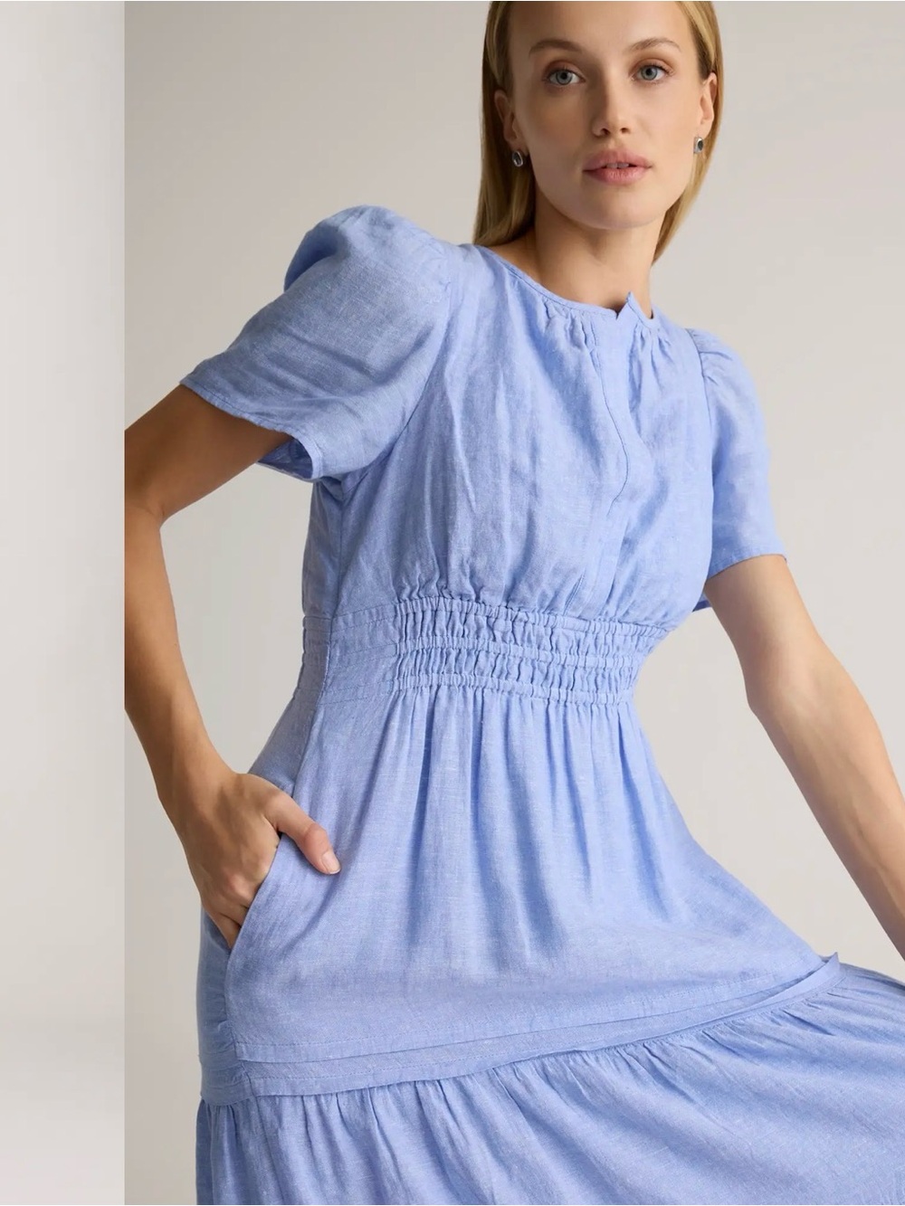 Quince Light Blue Smocked-Waist Maxi Dress